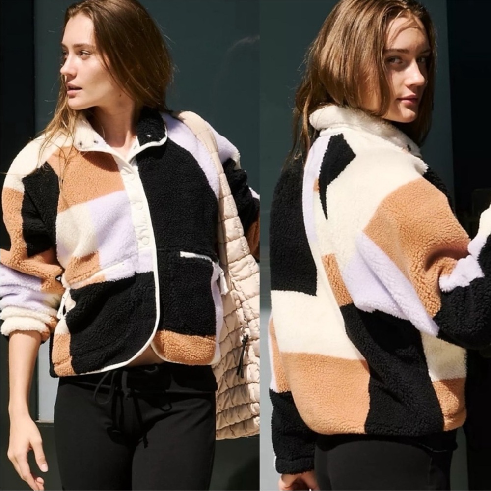 FREE PEOPLE Hit The Slopes Printed Fleece Jacket - Pink Size Small NWOT